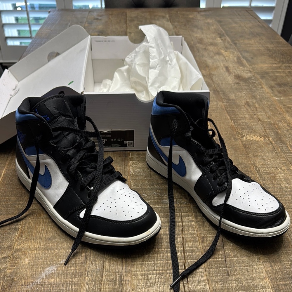 Black and Blue High-Top Athletic Shoes with Padded Collar